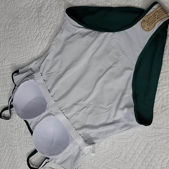 Rouche Tummy Control Retro Push-up Elegant Green One-Piece Swimsuit Plus XXL - Picture 11 of 14